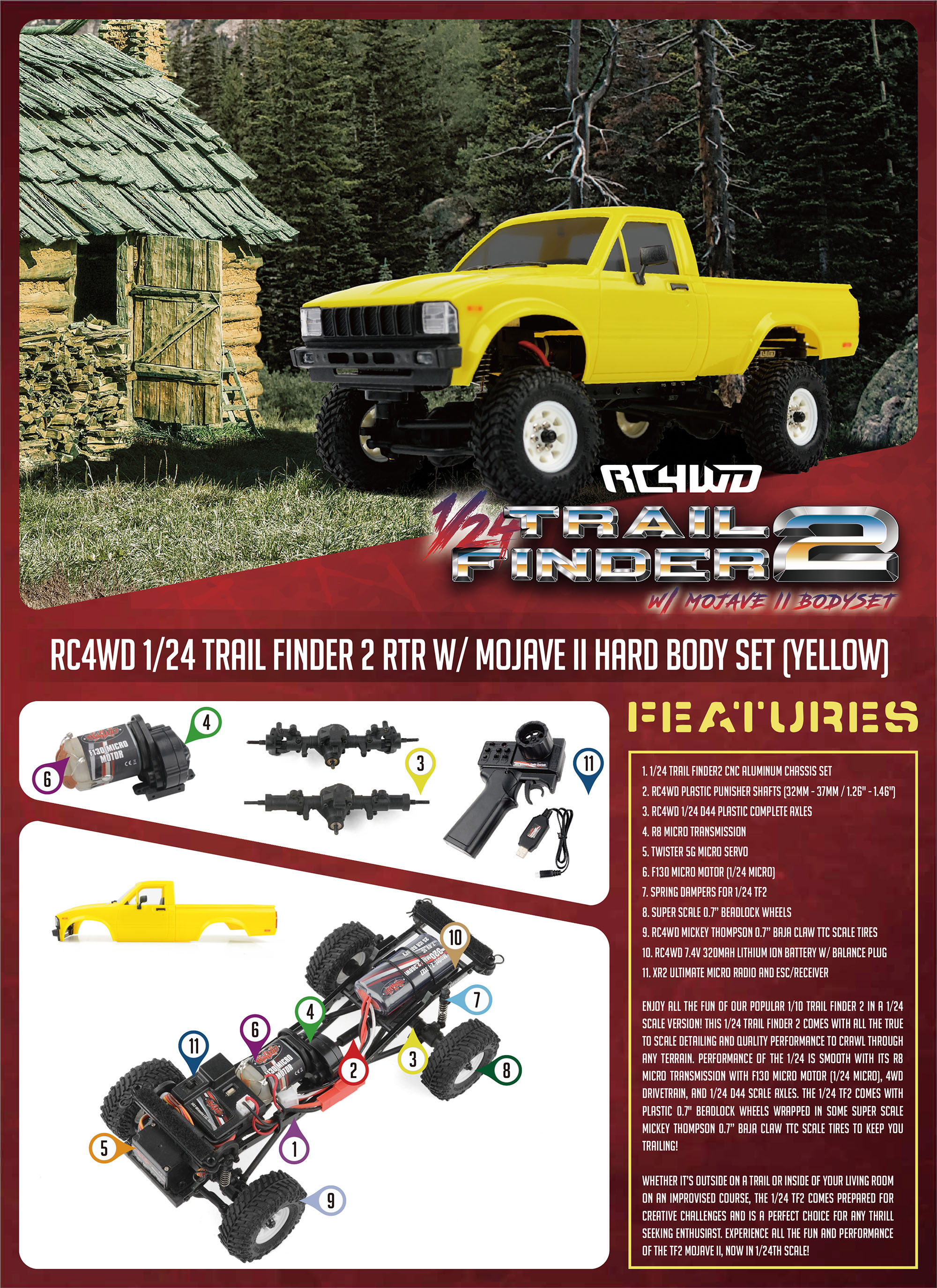 RC4WD 1/24 Trail Finder 2 RTR W/ Mojave II Hard Body Set (Ye