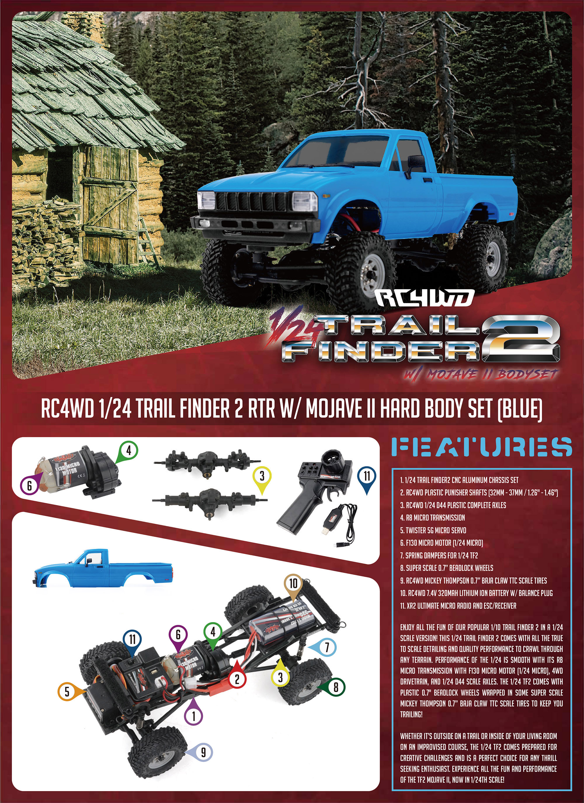 RC4WD 1/24 Trail Finder 2 RTR W/ Mojave II Hard Body Set (Bl